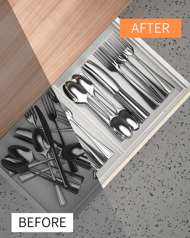 Heapany two-size set fits standard cabinets and shelves.