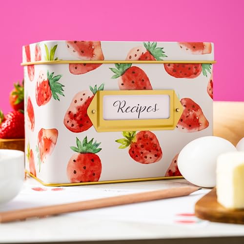 Heart & Berry recipe cards neatly stored inside the tin for quick meal planning.