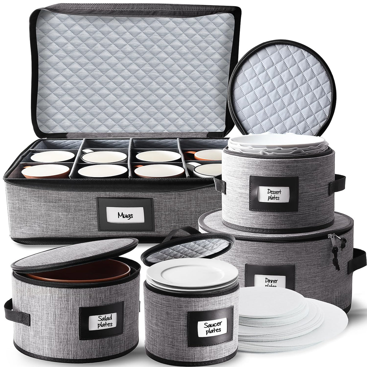 Hearth & Harbor storage box close-up with padded dividers protecting plates.