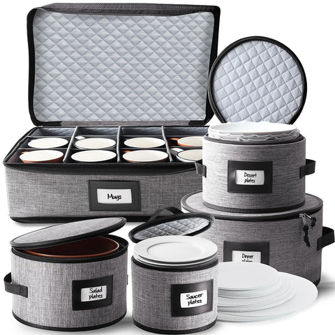 Hearth & Harbor storage box close-up with padded dividers protecting plates.