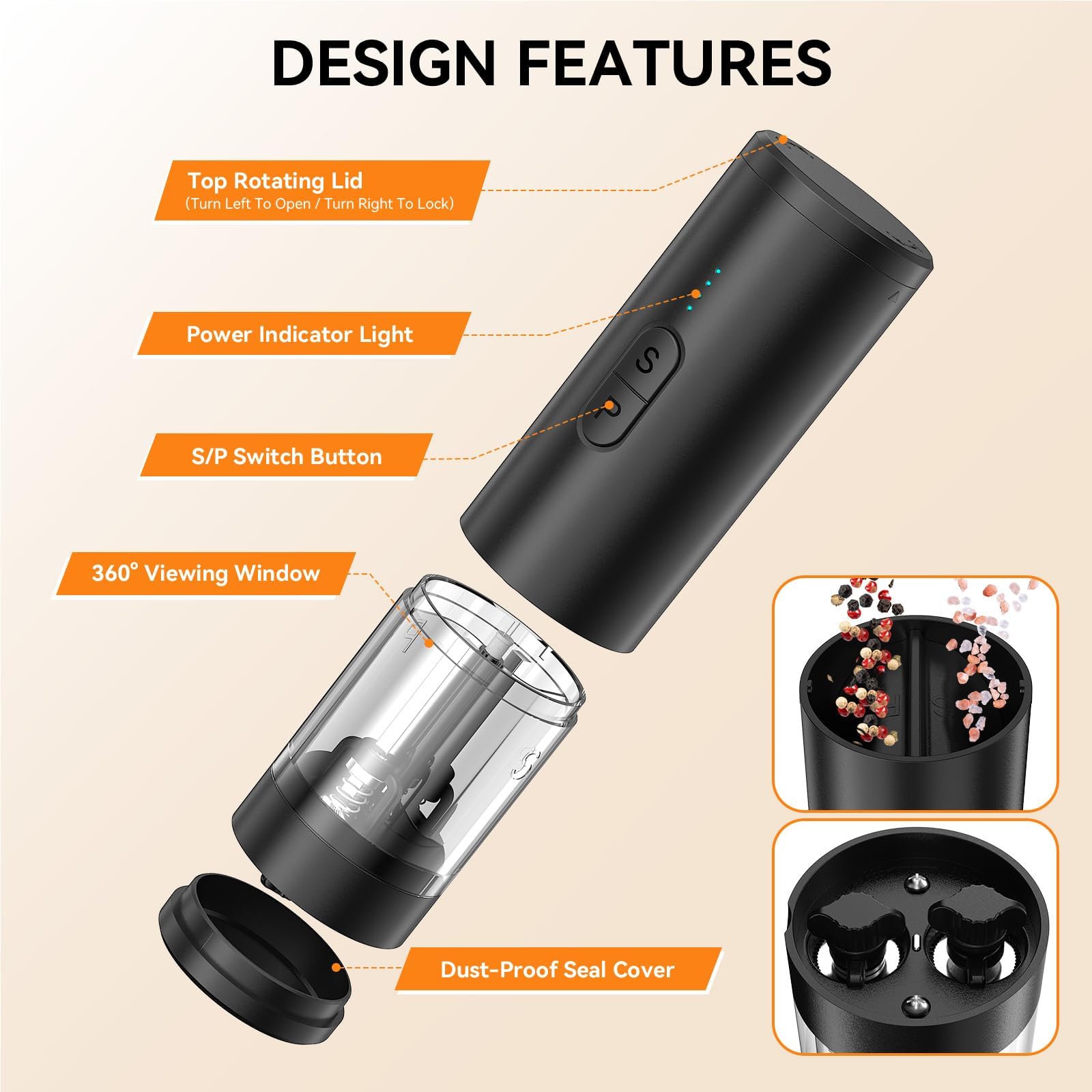 HeatBay 360° transparent base shows spice levels at a glance.