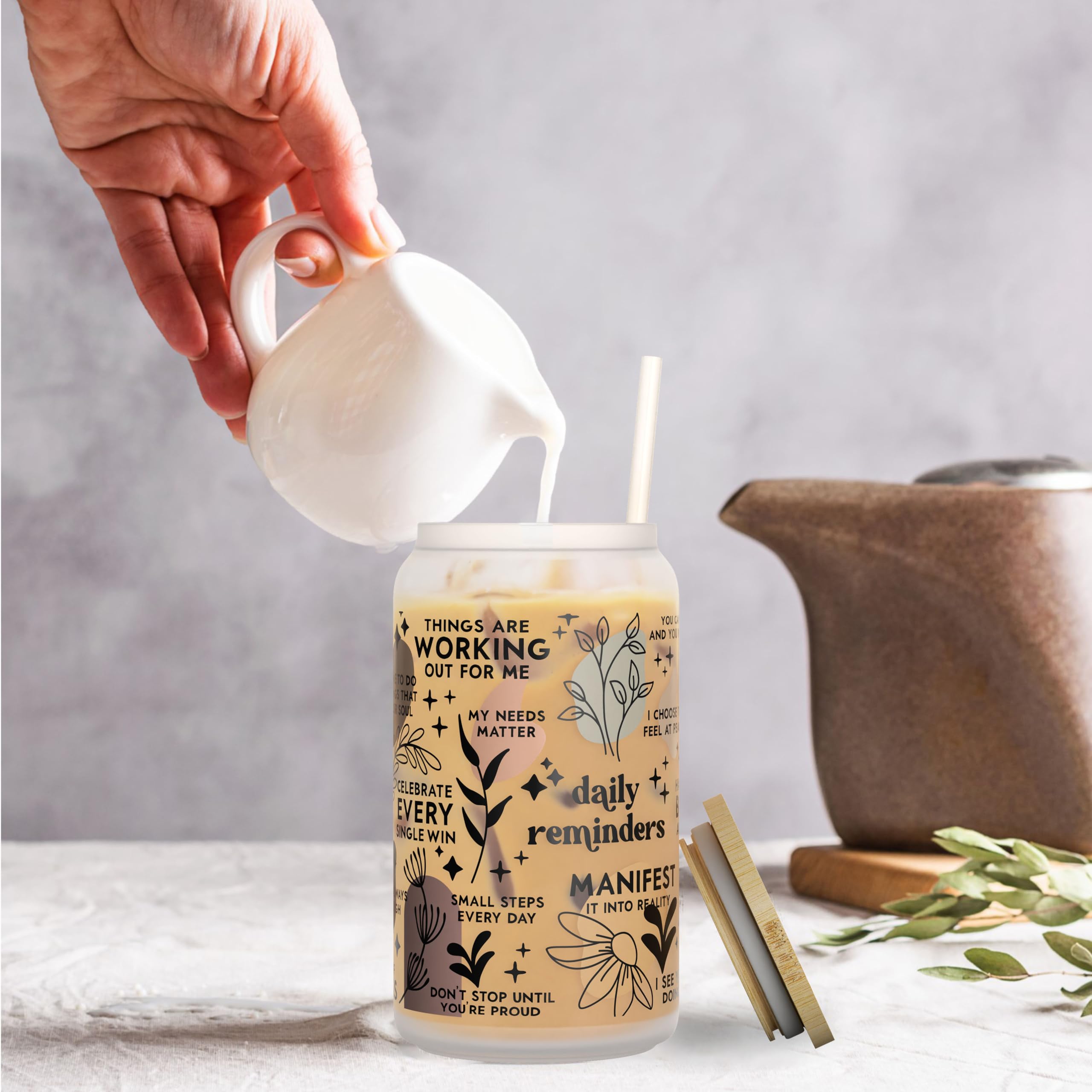 Heather & Willow frosted glass cup keeps drinks cool with chic finish.
