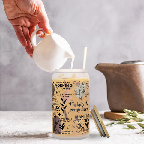 Heather & Willow frosted glass cup keeps drinks cool with chic finish.