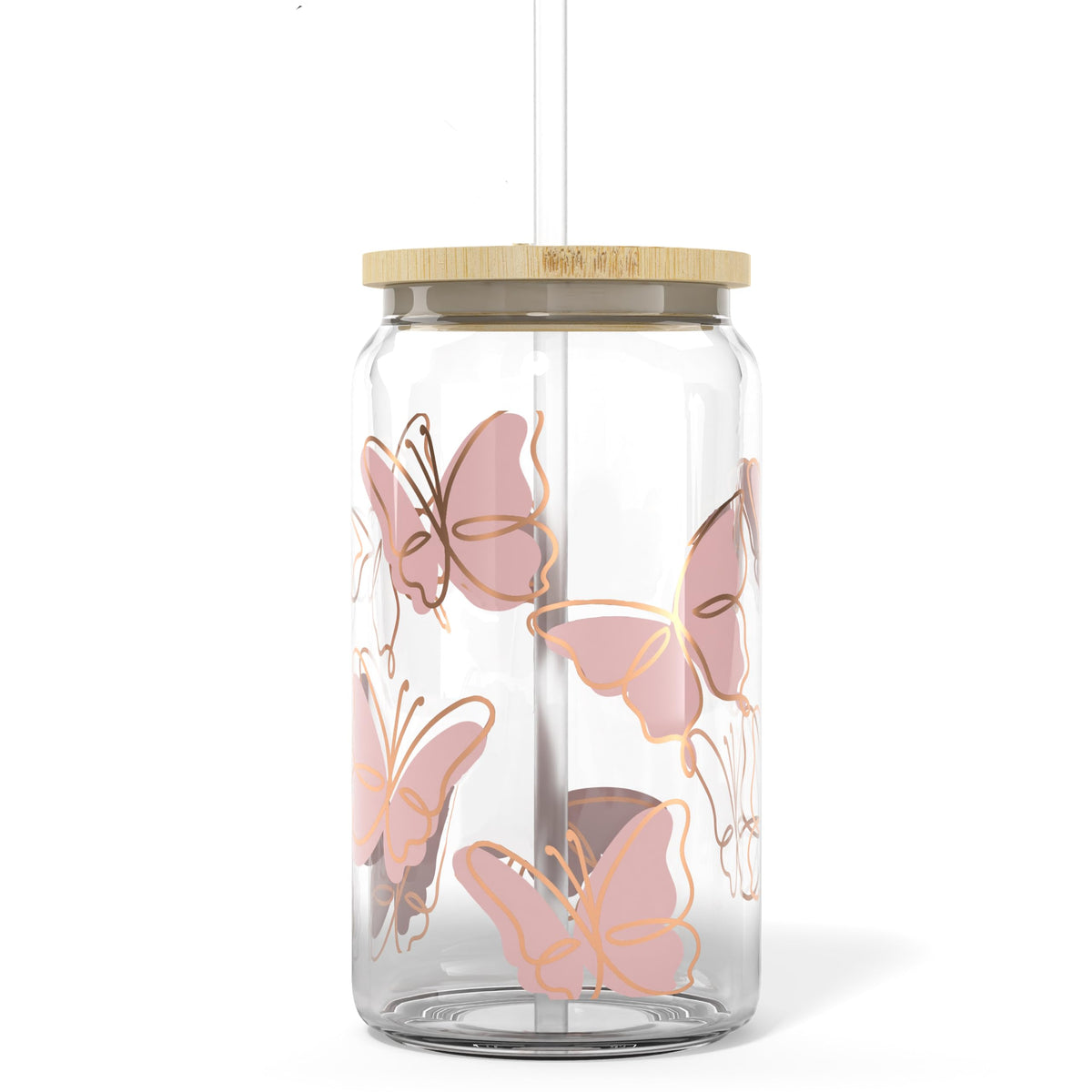 Heather & Willow butterfly 16oz jar cup ideal for iced coffee on the go.