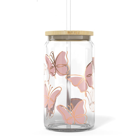 Heather & Willow butterfly 16oz jar cup ideal for iced coffee on the go.