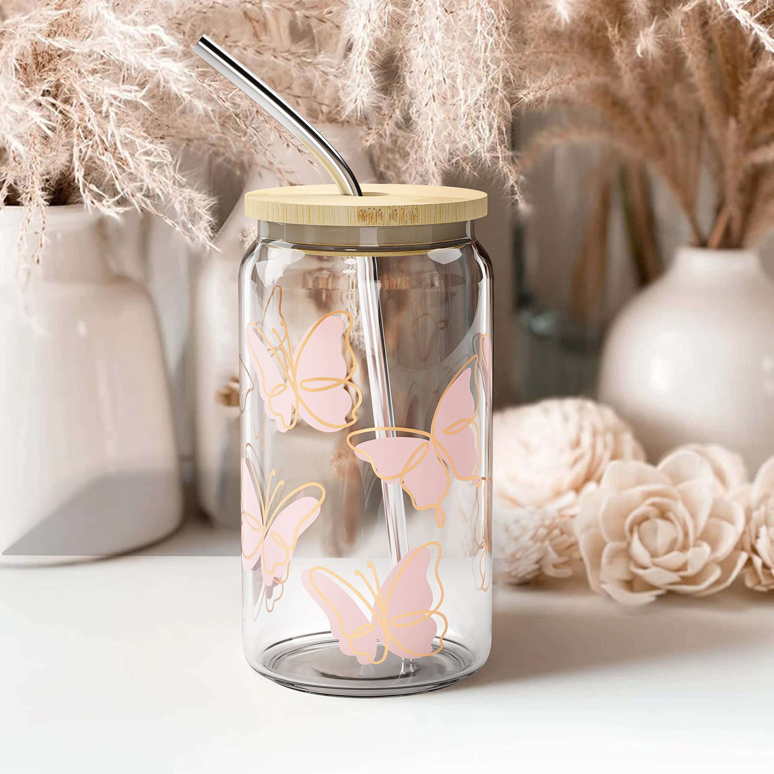 Heather & Willow stainless steel straw included for easy sipping.