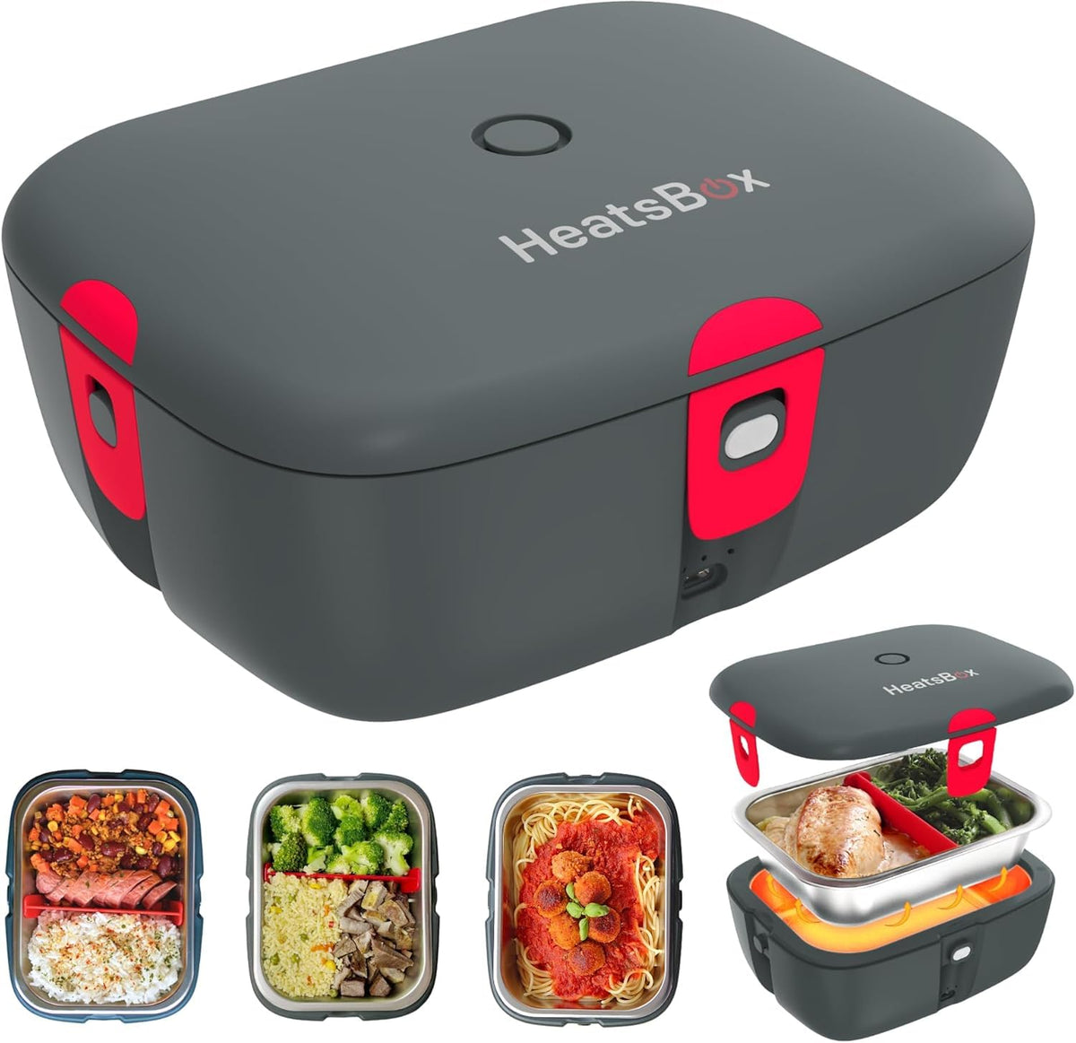 HeatsBox Go cordless lunchbox in action, ideal for travel and office meals.