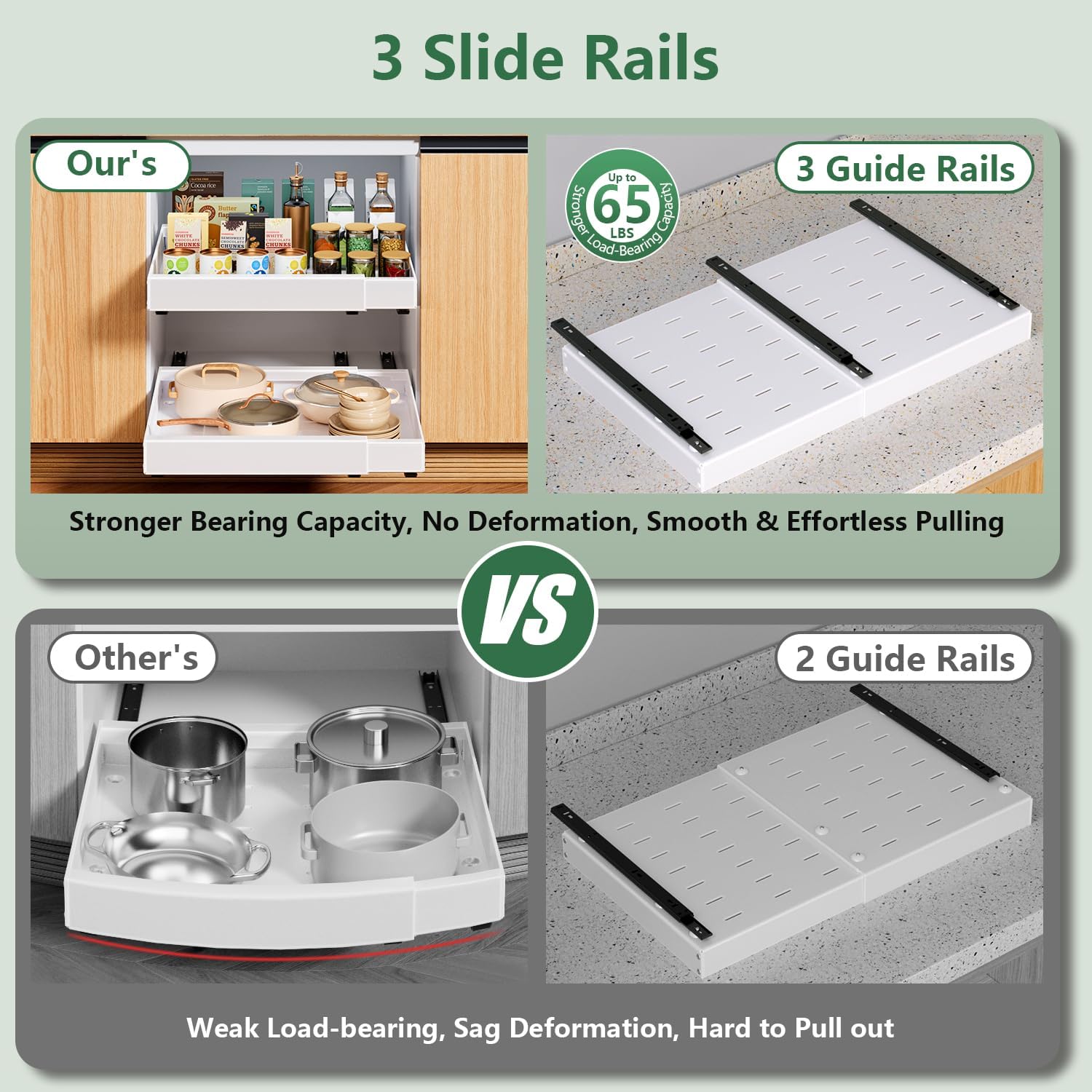 Heavy-duty metal pull-out shelf designed for kitchen use and high loads