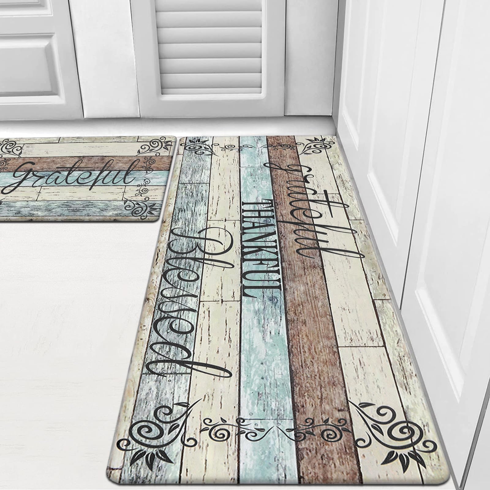HEBE anti-fatigue kitchen mat set on non-slip surface for comfortable standing during cooking.