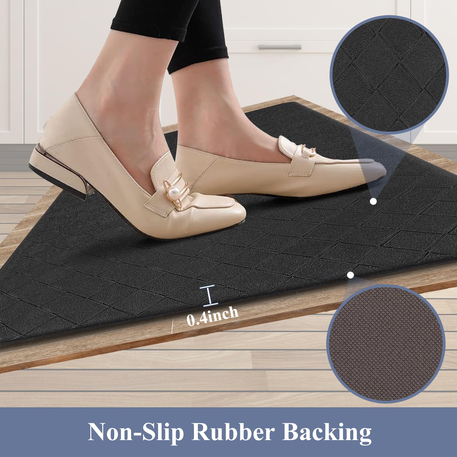HEBE anti-fatigue kitchen mats non-slip backing – secure placement on slick floors