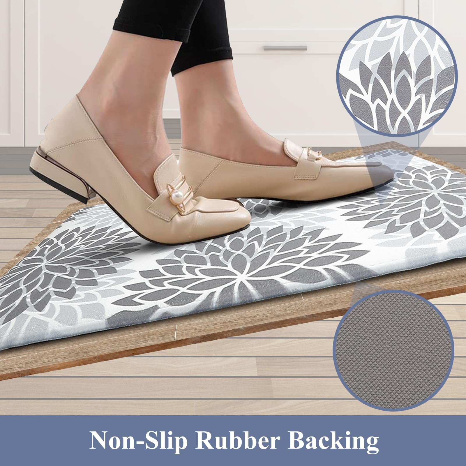 HEBE anti-fatigue mat with non-slip backing stays in place