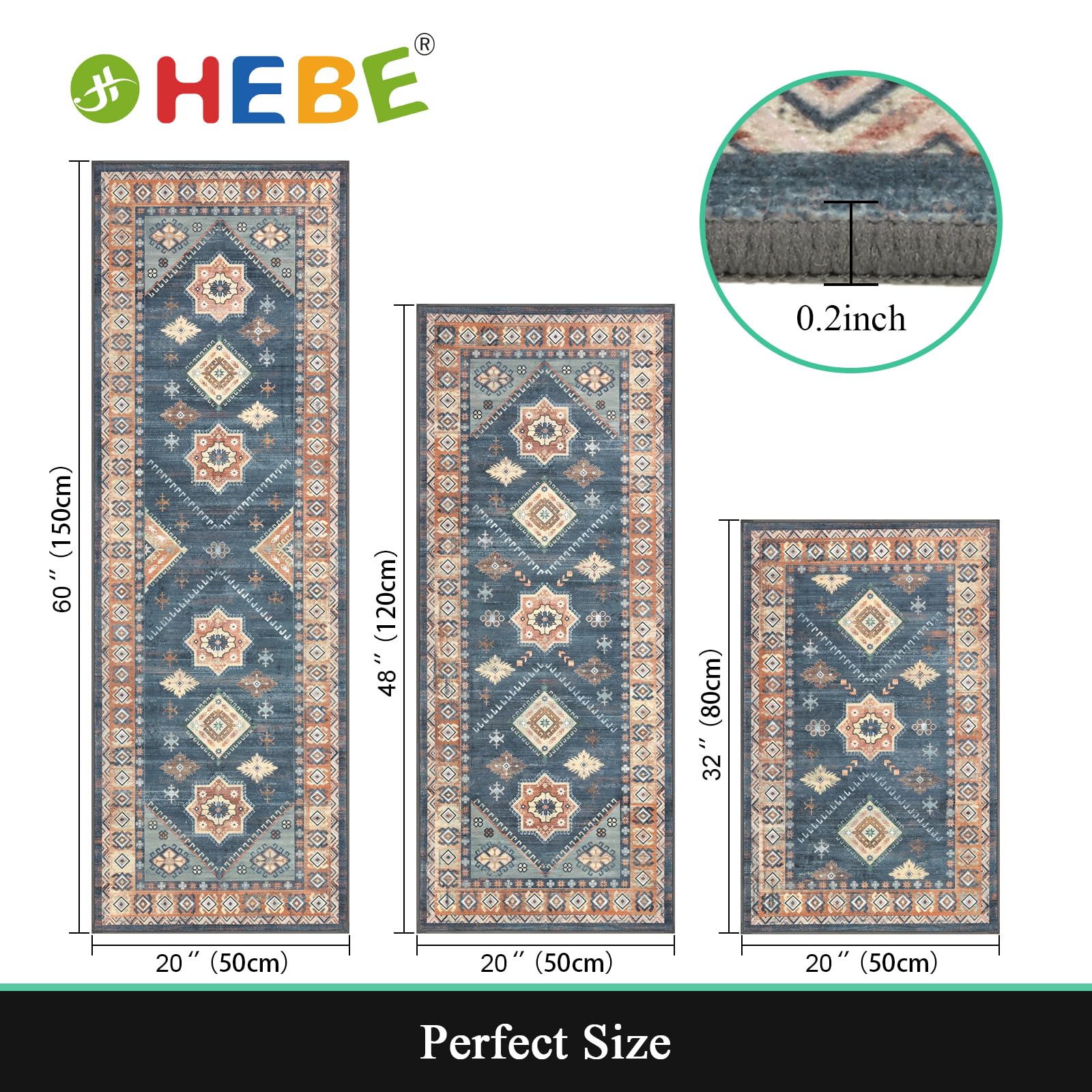 HEBE RUGS durable polypropylene kitchen rug with non-slip backing keeps feet secure.
