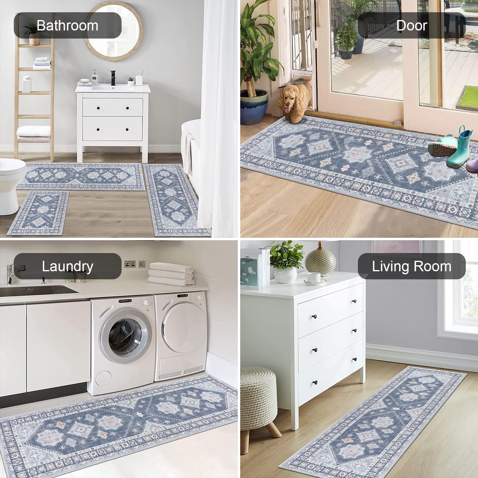 HEBE Rugs boho kitchen rug machine washable, easy deep cleaning
