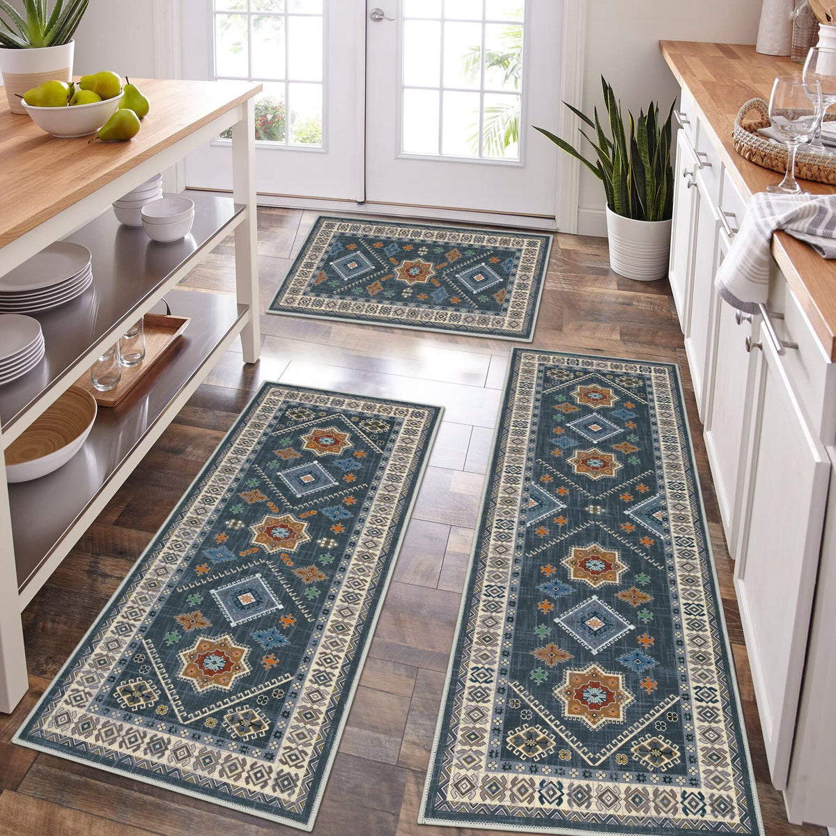 HEBE RUGS boho kitchen rug set 3-piece with runner offers stylish floor coverage.