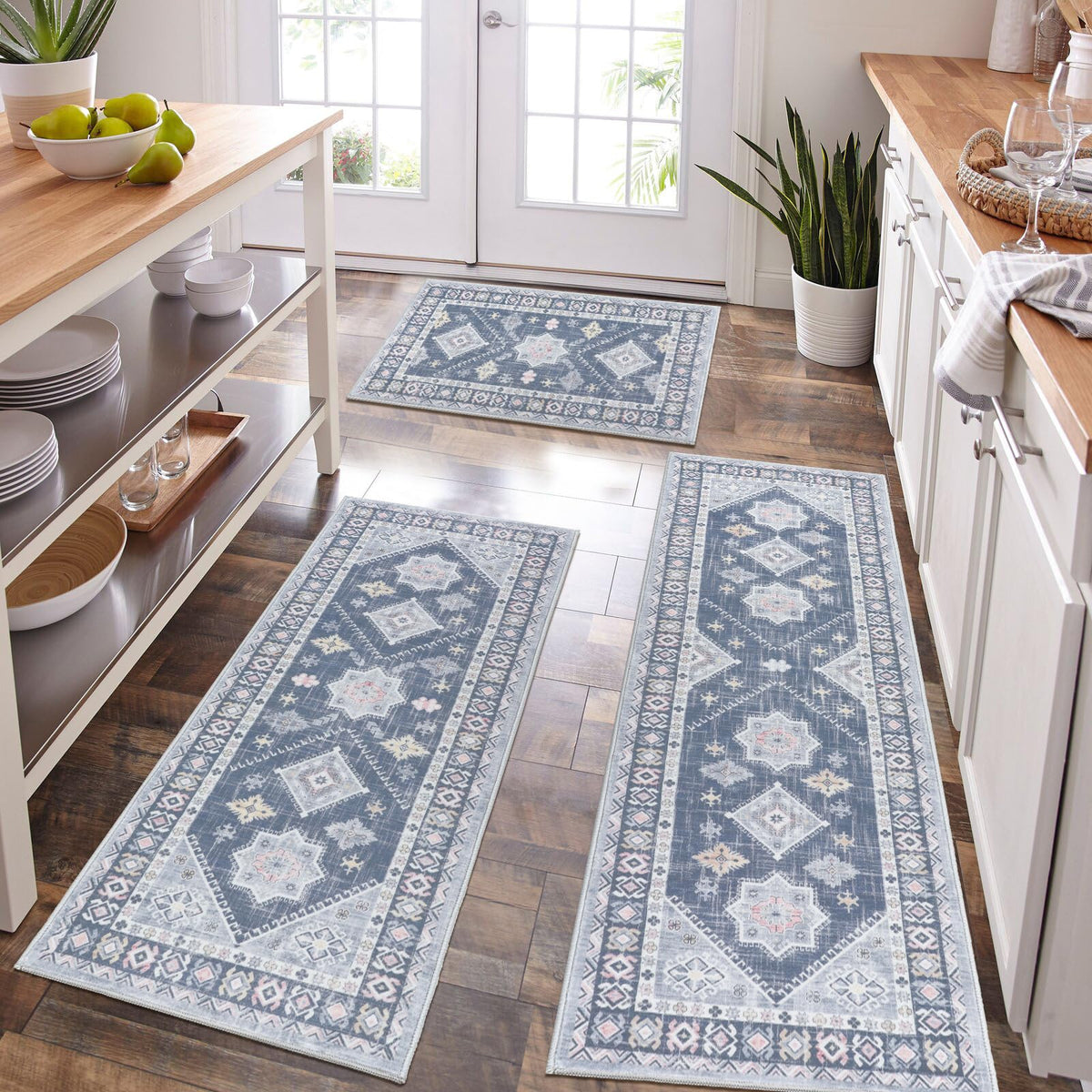HEBE Rugs boho kitchen rug set, front view, stylish and practical for kitchens