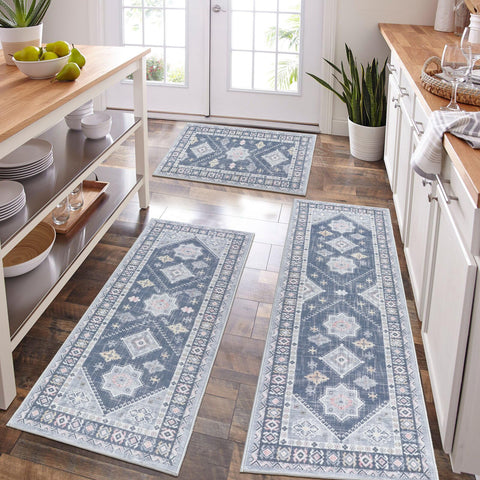 HEBE Rugs boho kitchen rug set, front view, stylish and practical for kitchens