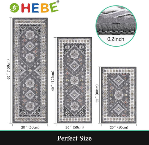 HEBE RUGS boho kitchen rug set material close-up shows plush texture