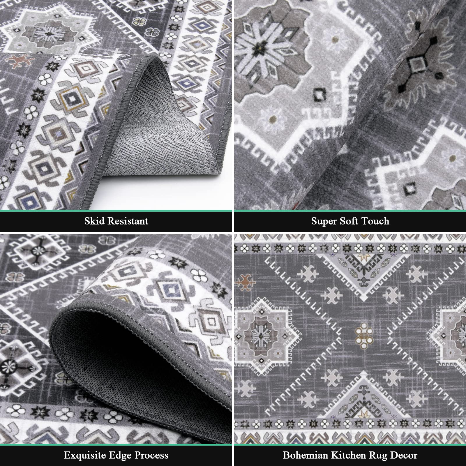 HEBE RUGS boho kitchen rug set washable feature enables easy deep cleaning