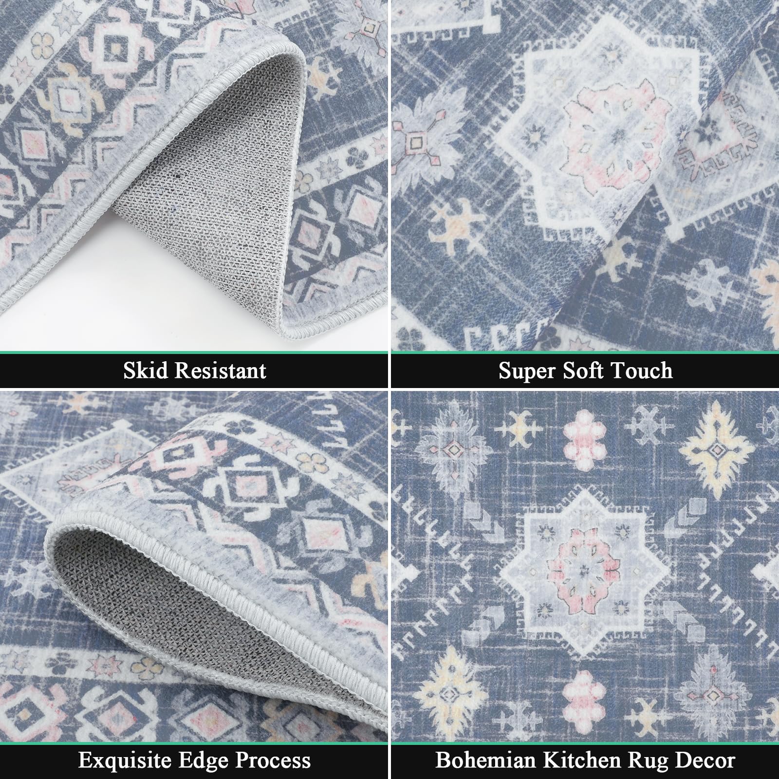 HEBE Rugs boho kitchen long runner 20x59, ideal entryway protection