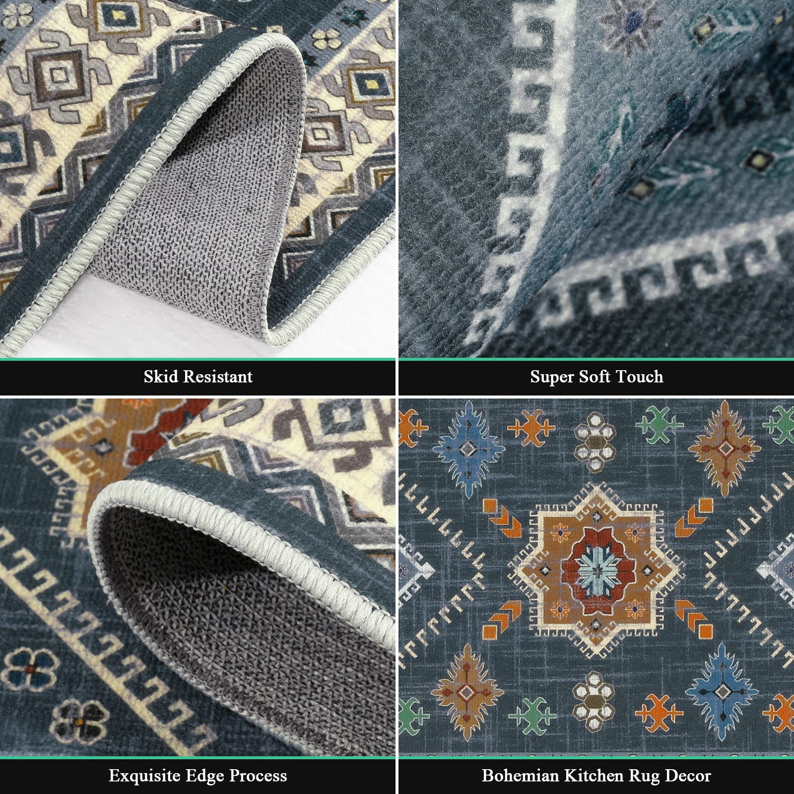 HEBE RUGS durable polypropylene kitchen rug resists fading and shrinking.