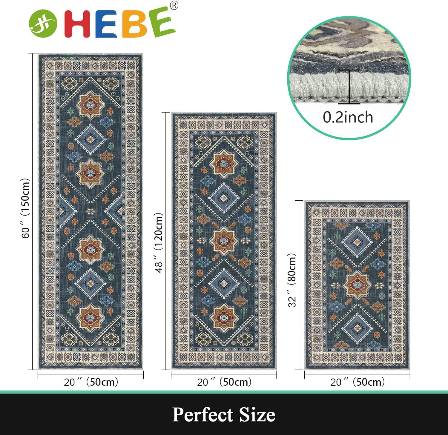 HEBE RUGS non-slip back kitchen rug enhances safety on slick floors.