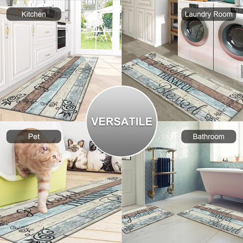 HEBE waterproof PVC kitchen rug shown with easy-clean design for quick maintenance.