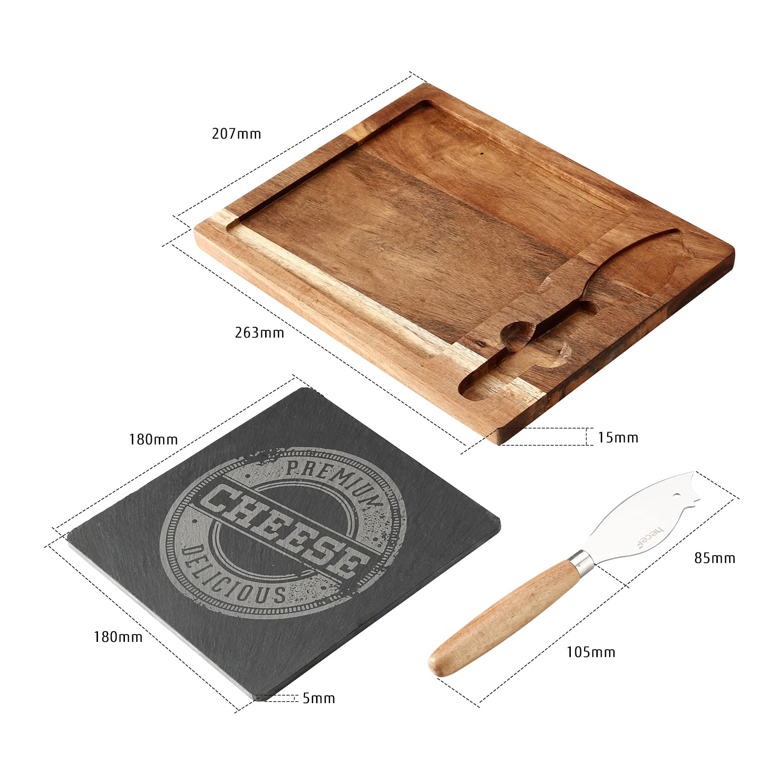 hecef acacia board with built-in grooves for slate and knife