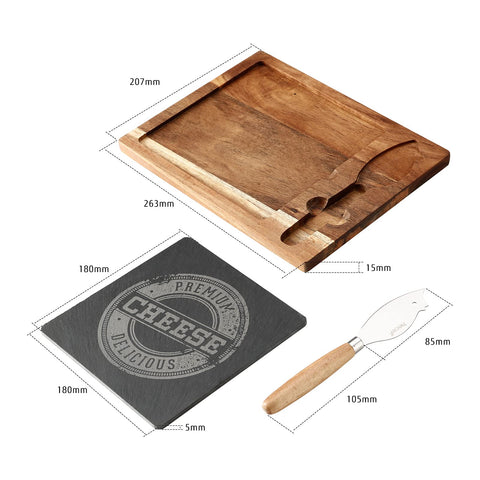 hecef acacia board with built-in grooves for slate and knife