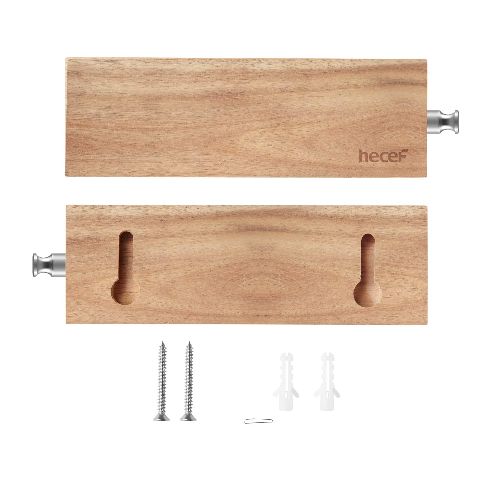Hecef acacia wood magnetic knife strip, front closeup, strong magnets for quick knife access.