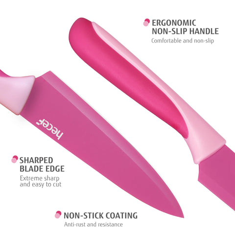 Hecef 8-inch bread knife in hot pink for clean crust cuts.