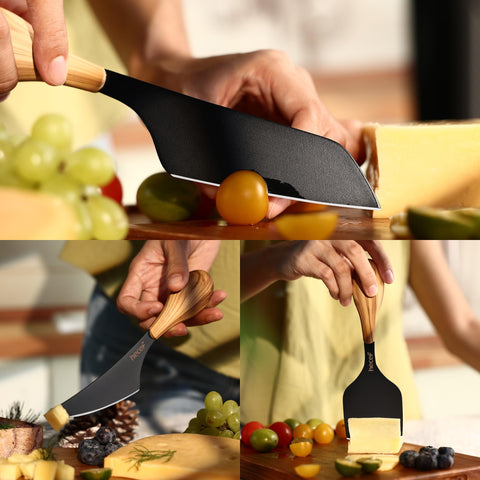 hecef cheese knife matte-black blades modern design elevates table setting