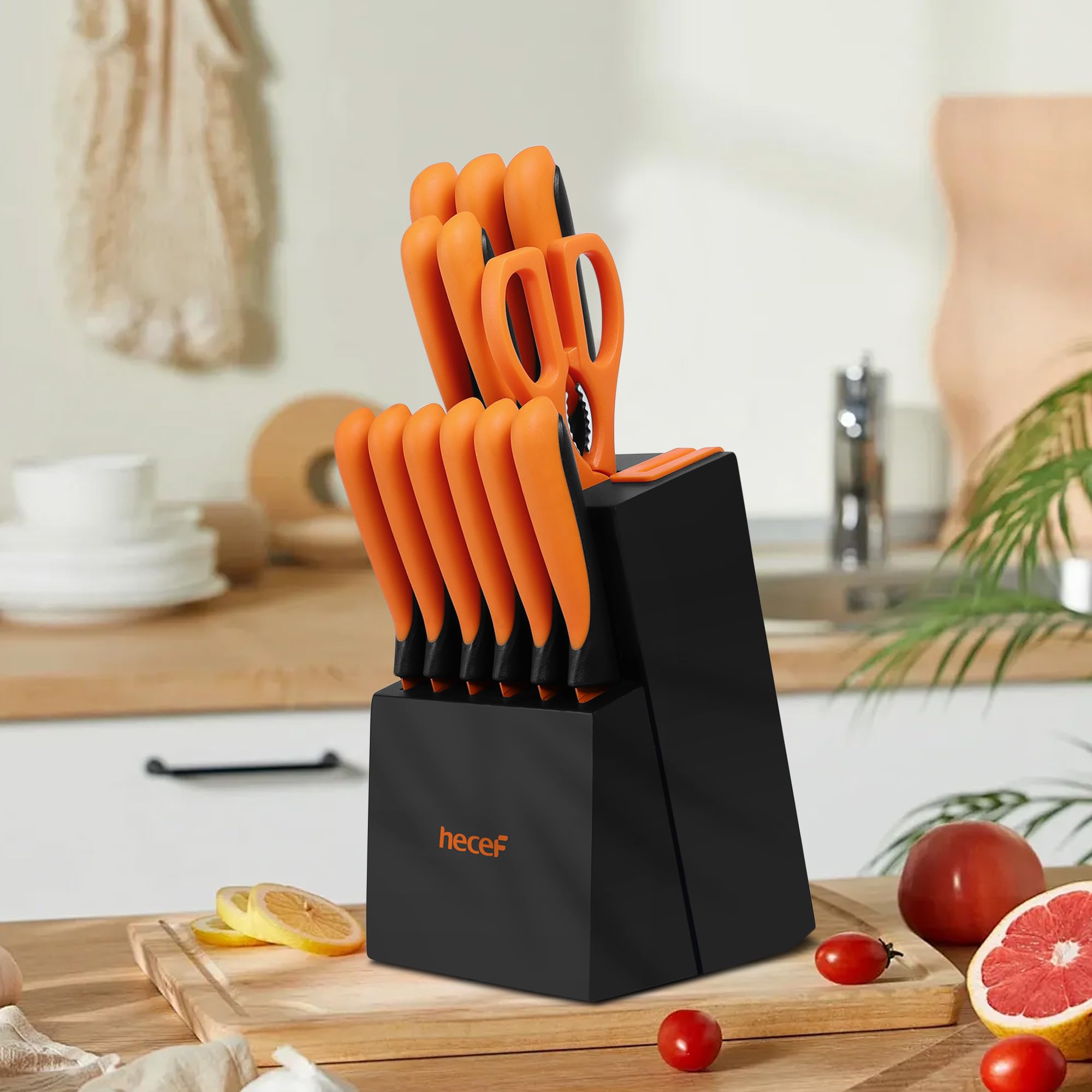 hecef knife block with built-in sharpener keeps blades ready