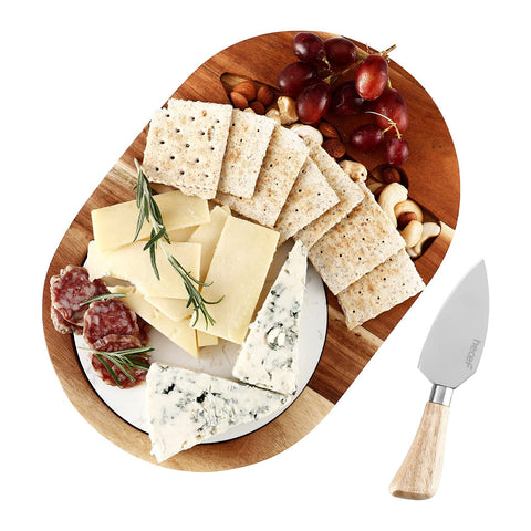 The hecef board with removable marble panel for versatile serving and easy cleanup.