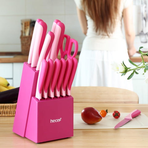 Hecef 3.5-inch paring knife in hot pink for peeling and trimming.
