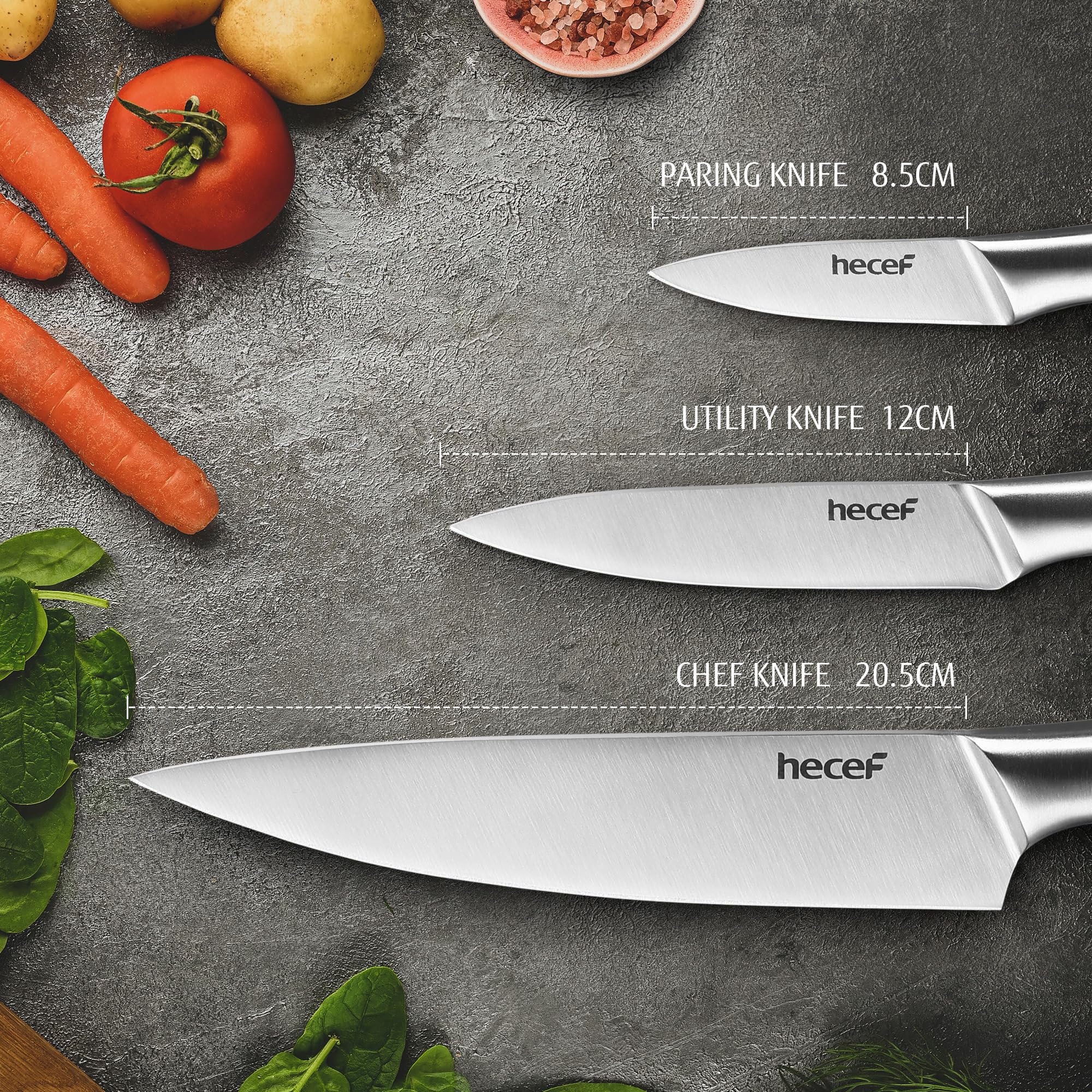 hecef silver utility knife five inch, ideal for mid-size tasks.