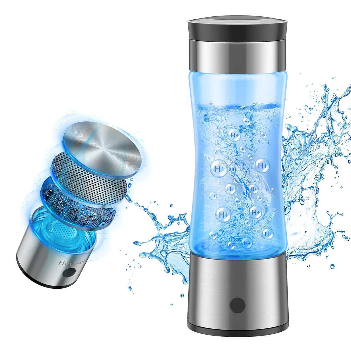 Hecwet hydrogen water bottle front view for on-the-go hydration