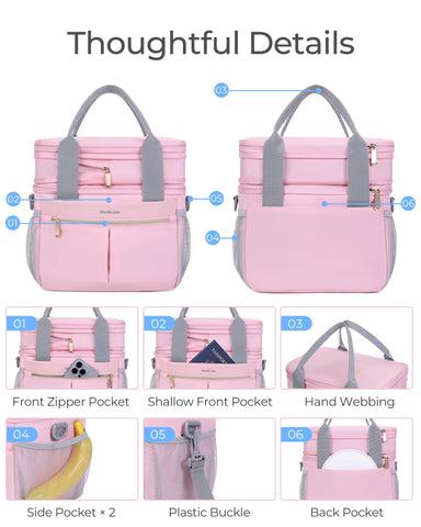 Hedcaw lunchbox side pockets and front compartments hold bottles and daily items