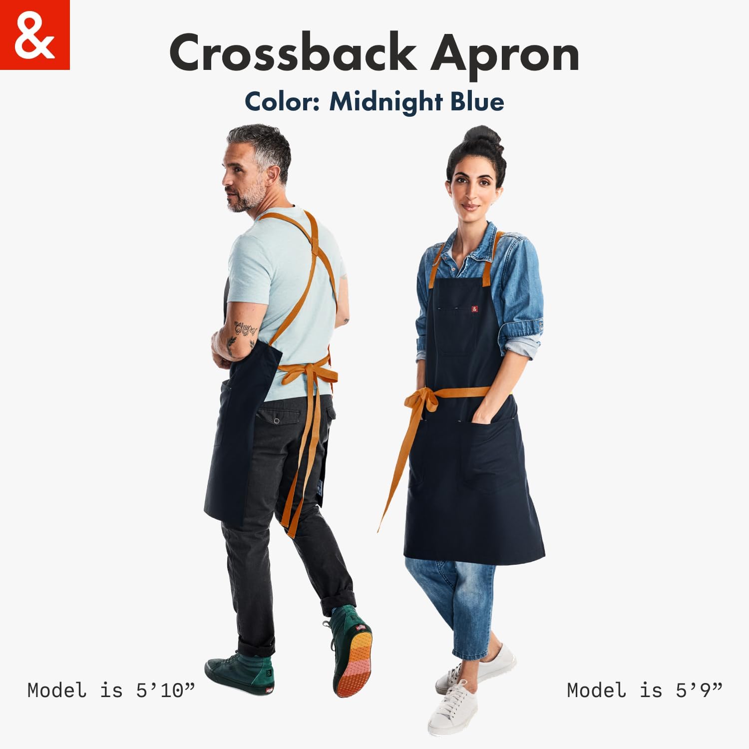 Hedley & Bennett Crossback Apron in midnight blue pairs with uniforms for a polished look.