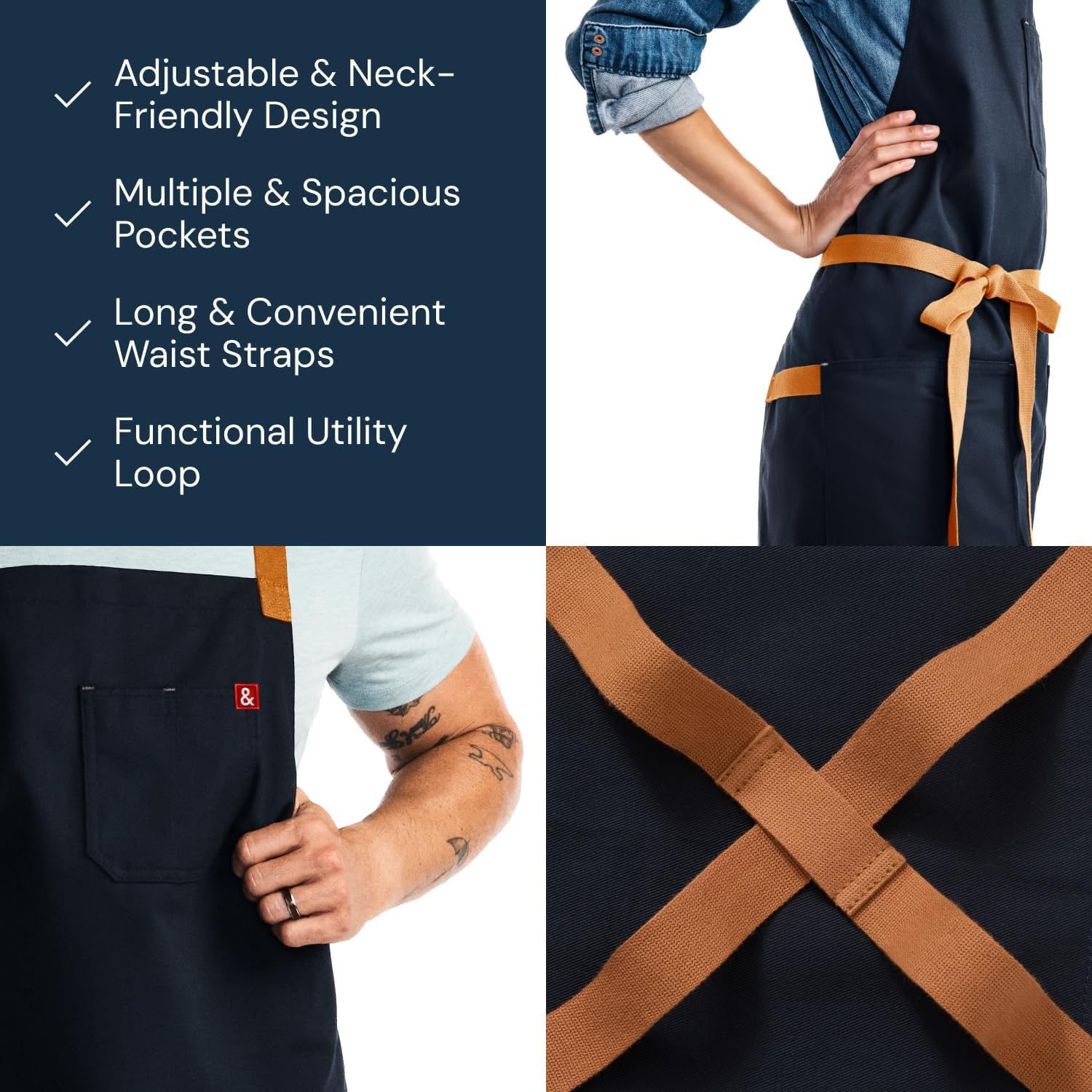 Hedley & Bennett Crossback Apron includes a chest pen slot for quick notes.