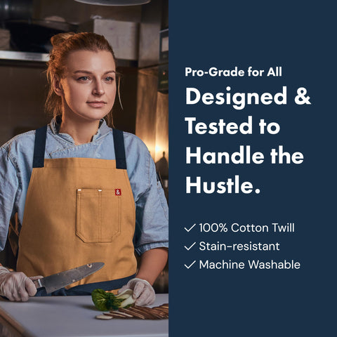 Hedley & Bennett Crossback Apron features two large lap pockets for tools and towels.