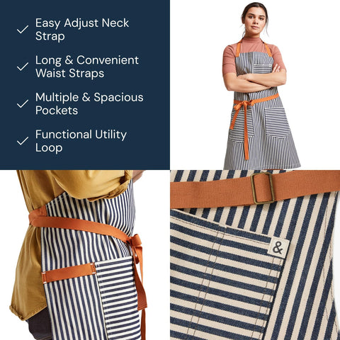Hedley & Bennett Essential Apron towel loop and chest pocket.