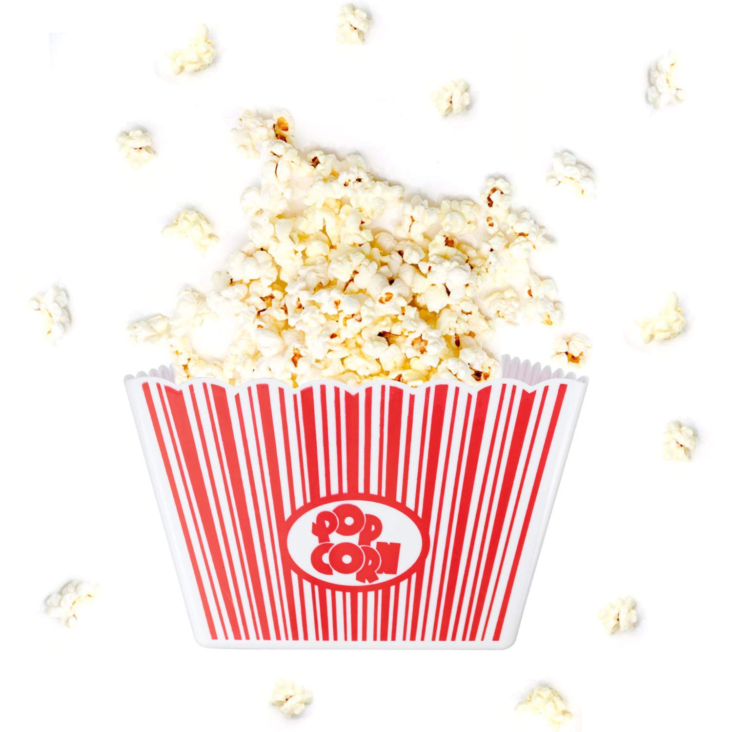 Hedume classic red white striped popcorn boxes front view, reusable and durable