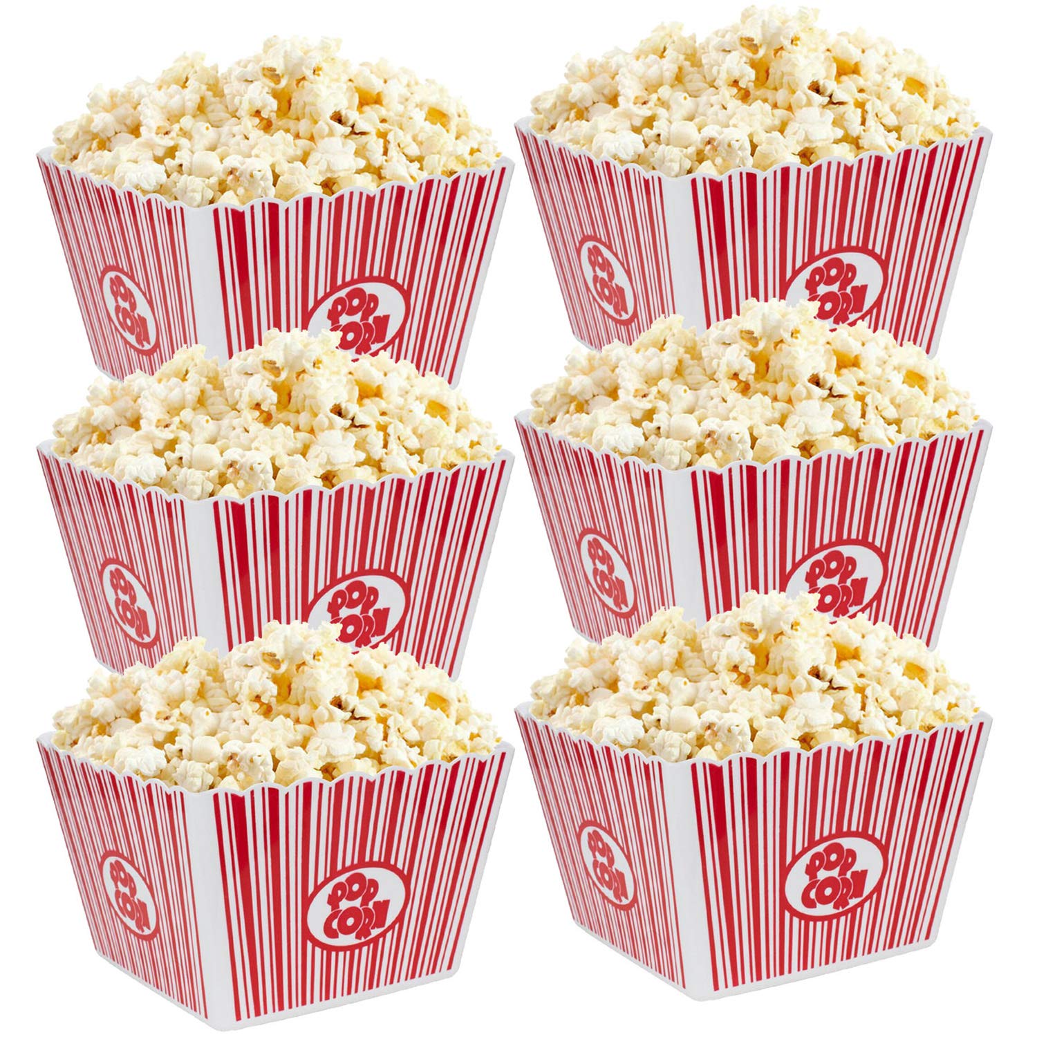 Hedume popcorn containers square 9in, red and white stripes, reusable for movie nights