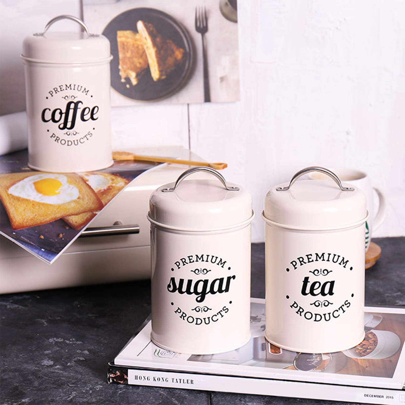 Hedume sugar canister with lid helps keep sweetness dry and accessible.