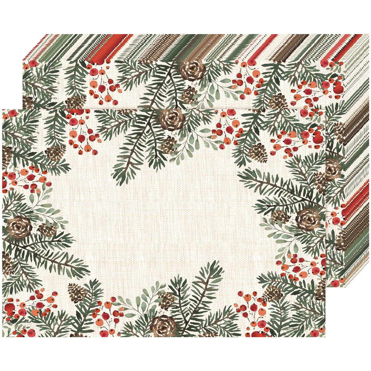 Heentan Christmas placemats with white pine design for festive tables and easy cleanup.