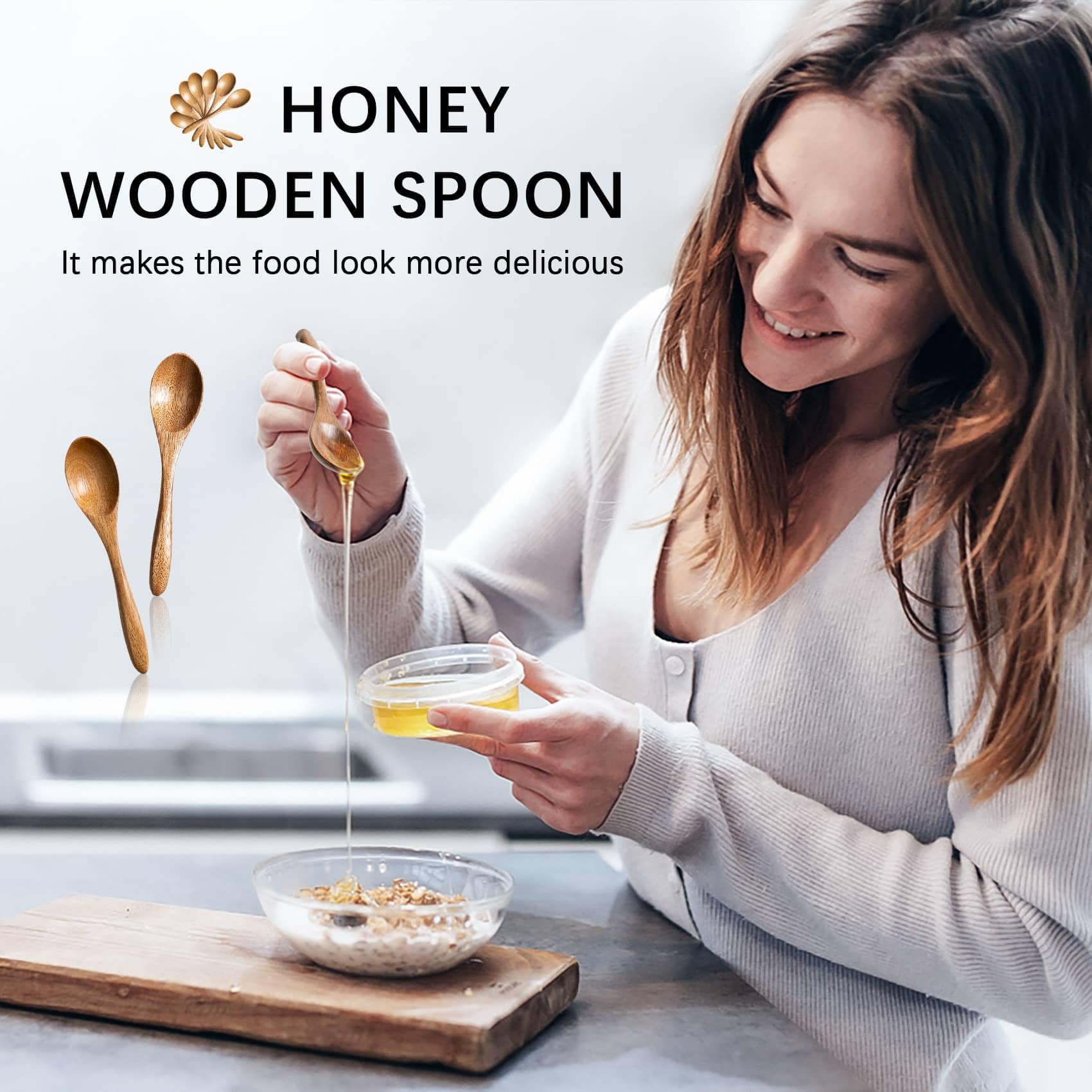 Hefild acacia honey spoon mini ideal for precise honey scooping