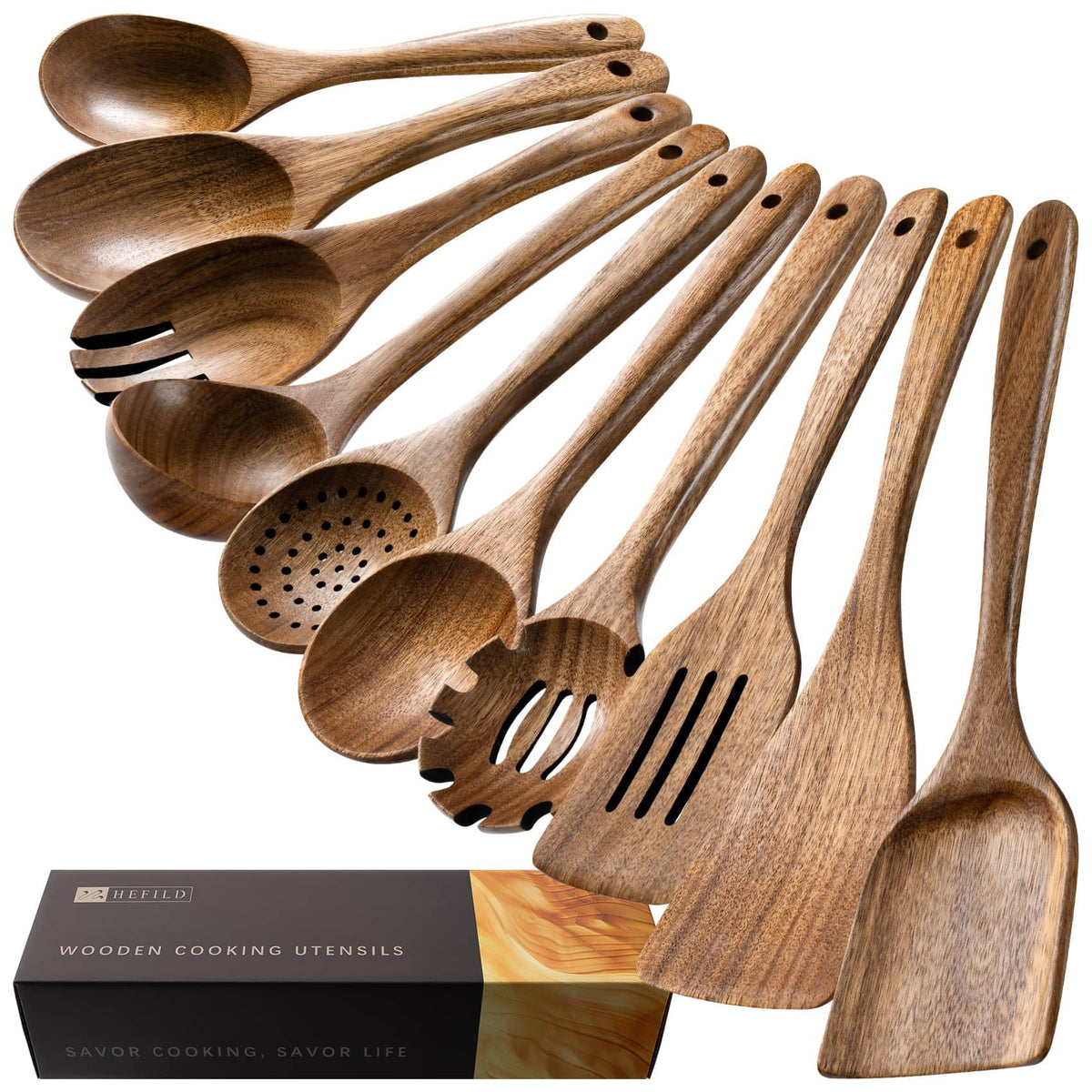 Hefild acacia spoon-stir for smooth, precise stirring on nonstick cookware