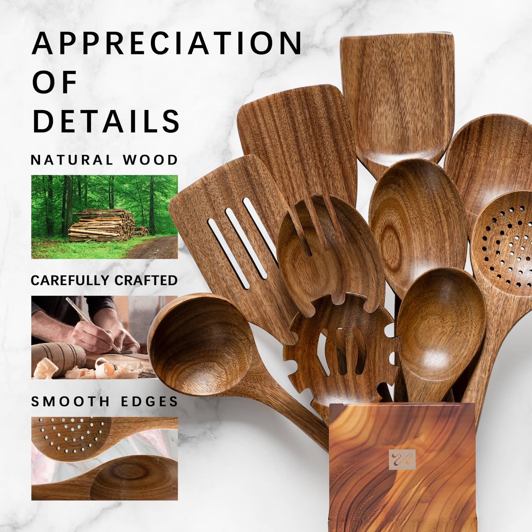 Hefild acacia-wood-handle-grip comfortable, balanced handling during cooking