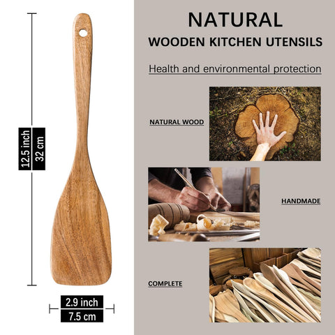 Hefild flat spurtle designed for pan and wok to minimize scratches.