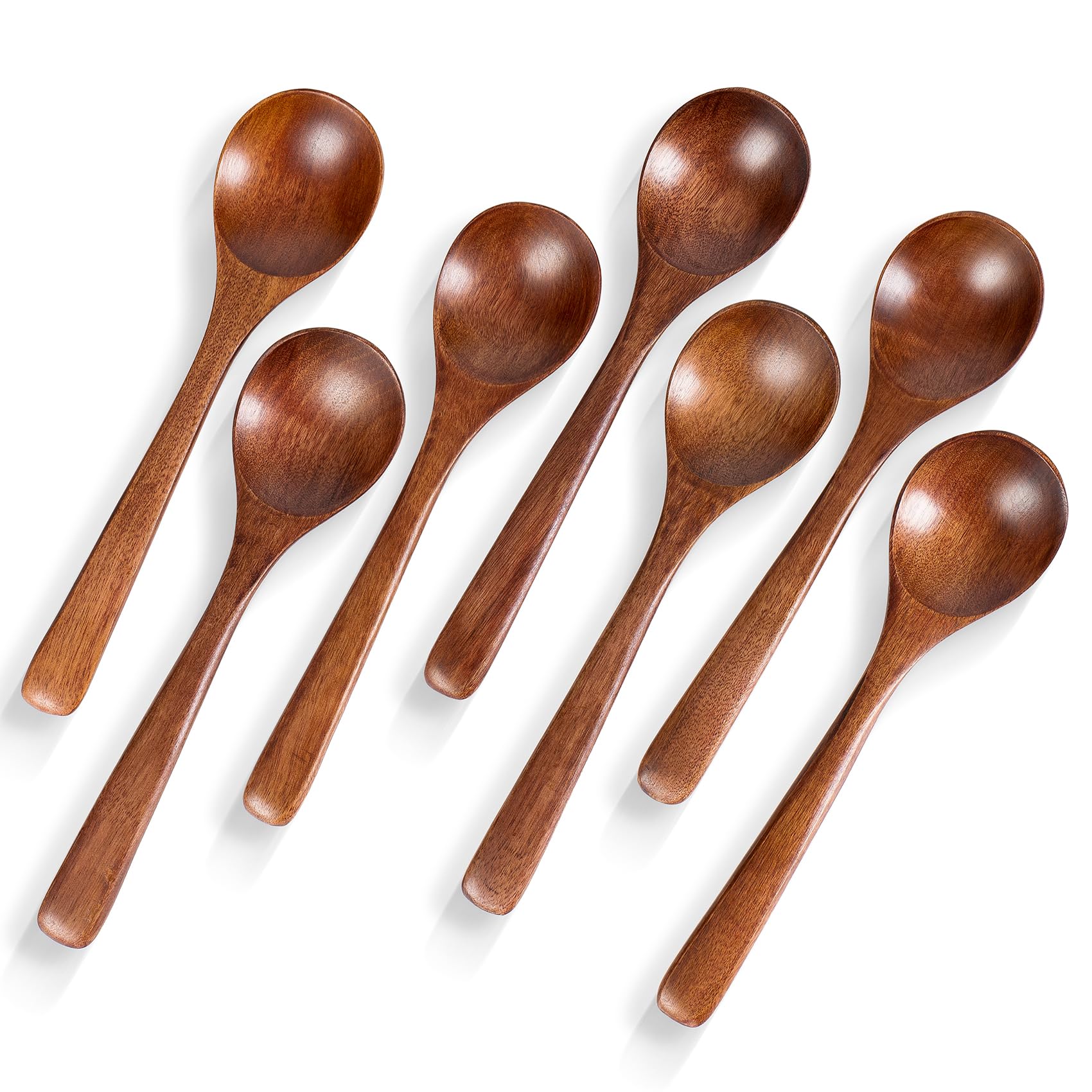Hefild seven-piece 7-inch wooden spoons set on table, stylish dining accessory for everyday meals